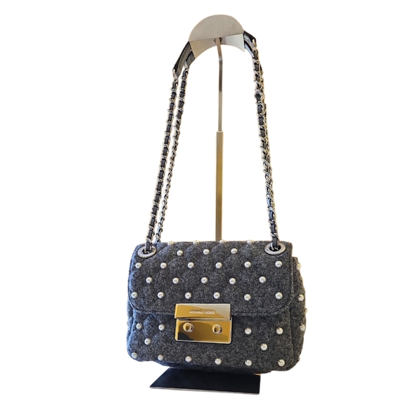 MICHAEL Michael Kors Handbags - Michael Kors Sloan Small Quilted Wool Felt Pearl Embellished Chain Shoulder Bag